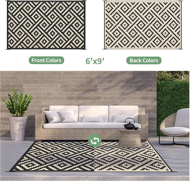 GENIMO Outdoor Rug for Patio Clearance,6'x9' Waterproof Mat,Reversibl...