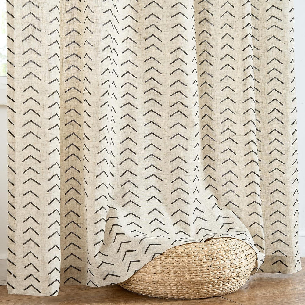 jinchan Linen Boho Curtains for Living Room Semi Sheer Curtains for Bedroom 9...