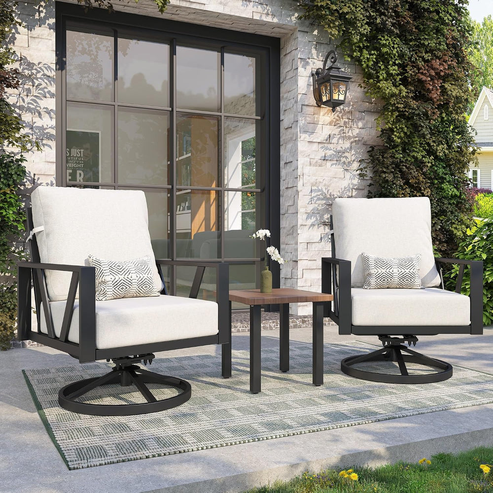 Patio Swivel Rocking Chairs Set of 2 with 6 Inch Cushion,White