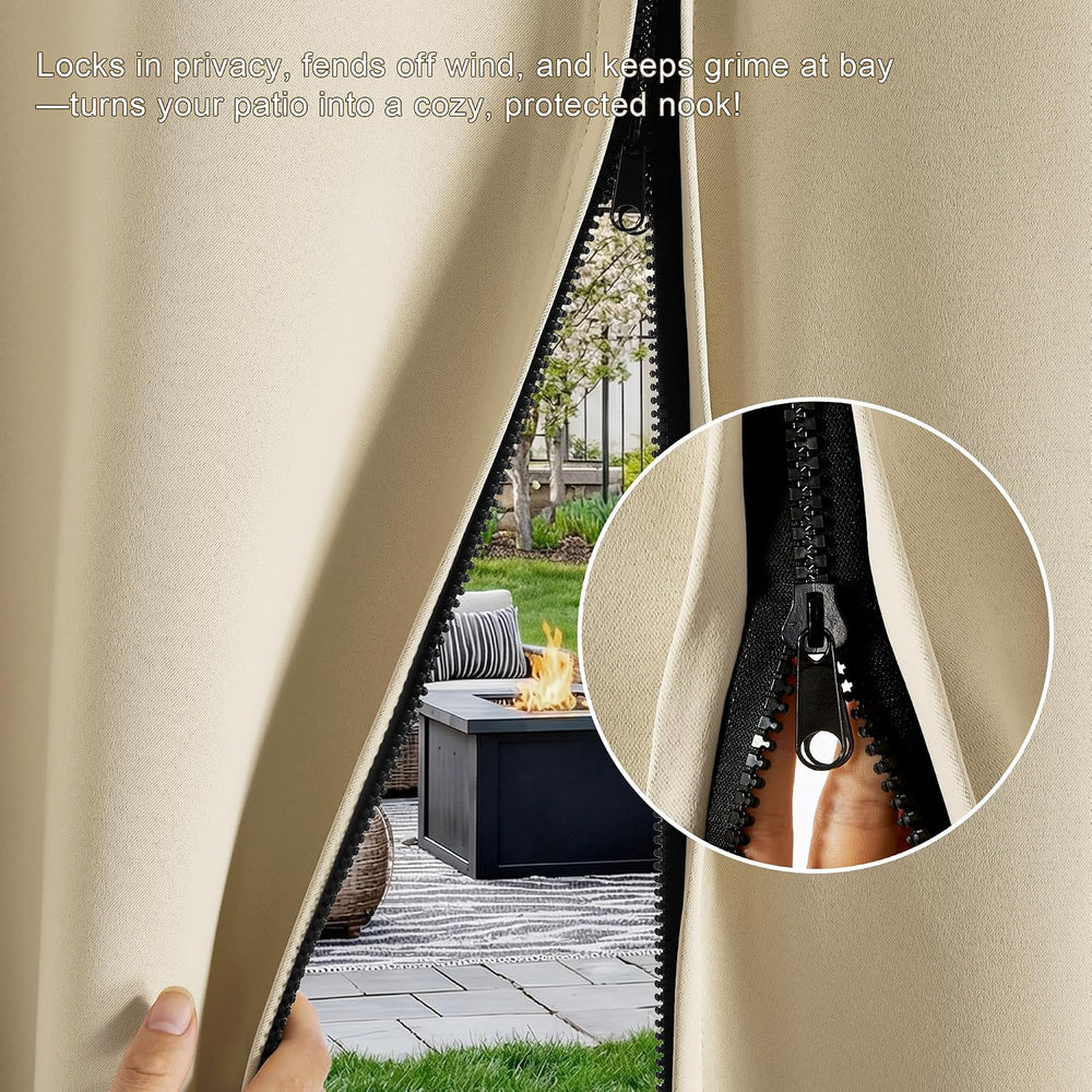 RYB HOME Fade-Resistant Outdoor Curtains for Patio Waterproof with Zipper