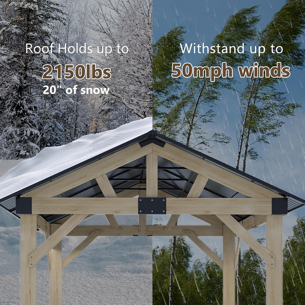 Outdoor Wood Gazebo 10'x12', Hardtop Gazebo Permanent Wooden Pavilion...