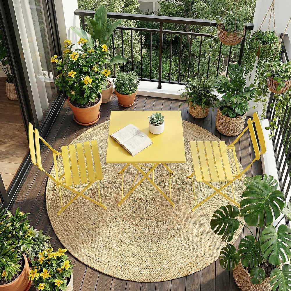 IDEALHOUSE Bistro Table and Chairs Set of 2, Folding Design, Yellow
