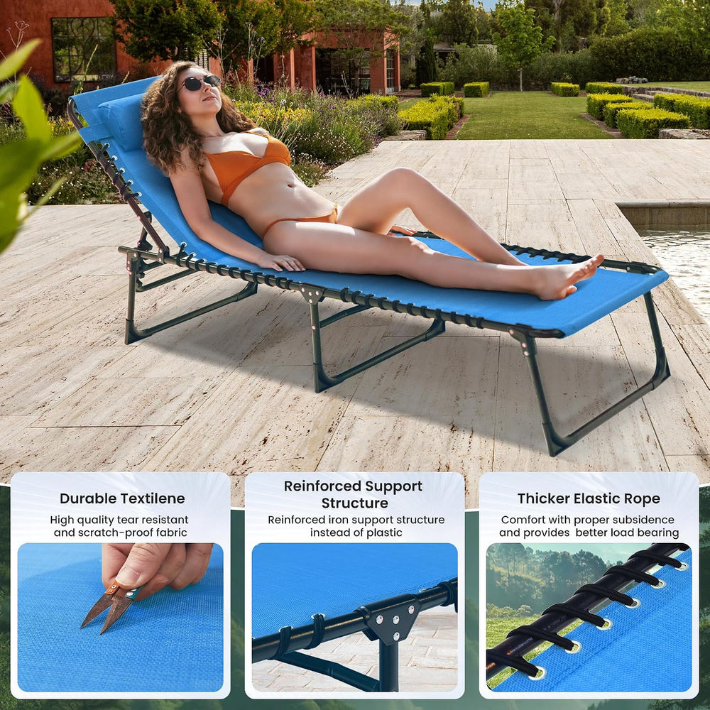 2 Pack Outdoor Folding Chaise Lounge 5-Position Adjustable Recliner 400LB Hea...