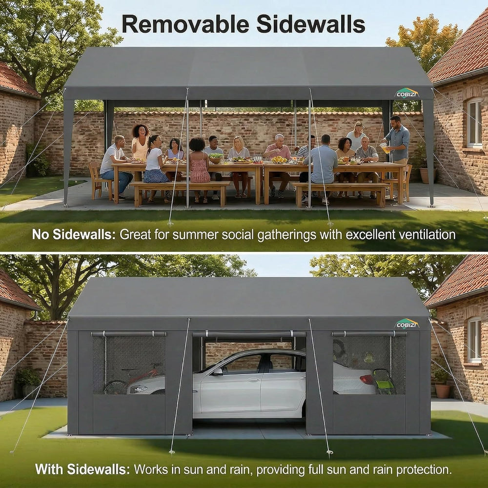 COBIZI Carport 20x20 Heavy Duty 2 Car Carport Canopy, Gray