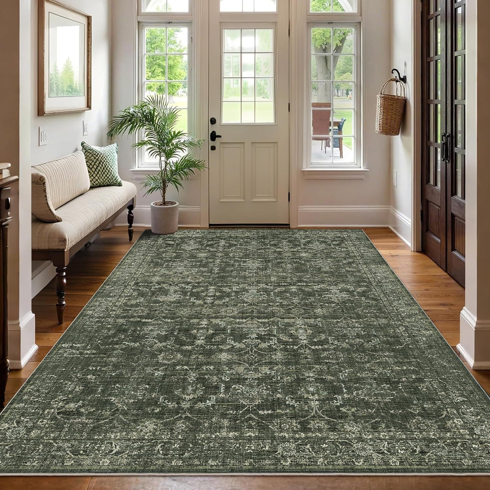 Washable Area Rug 6x9 Green Rugs for Living Room, Vintage Boho Large Rug for ...