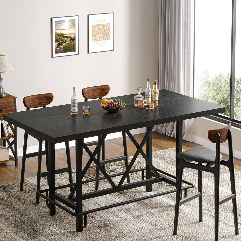 Tribesigns 63-Inch Counter Height Bar Table with Metal Footrest (Black)