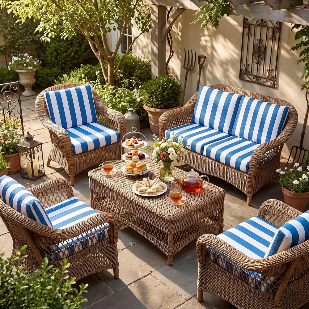 Newwiee 12 Pc Patio Stretch Cushion Covers,Blue White,Stripes