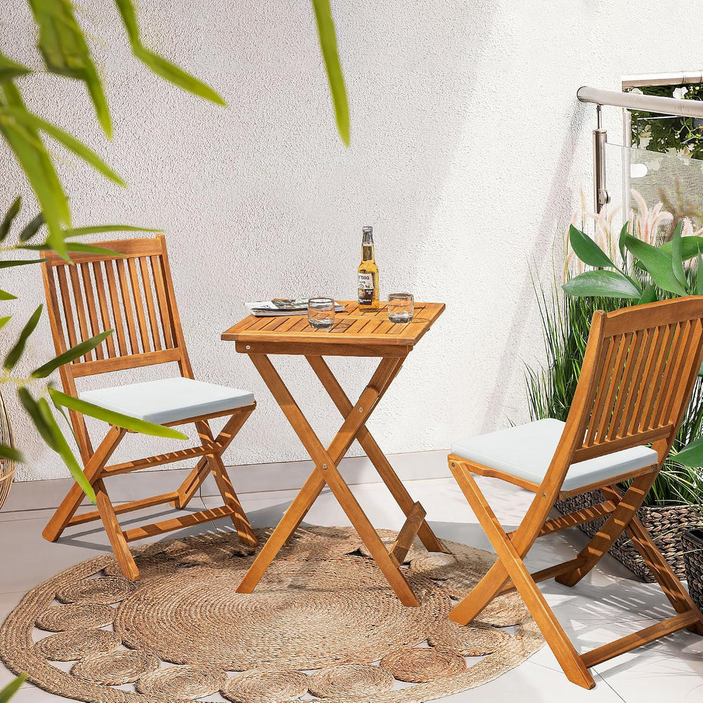 Flamaker 3 Piece Acacia Wood Folding Bistro Set Outdoor (Natural)