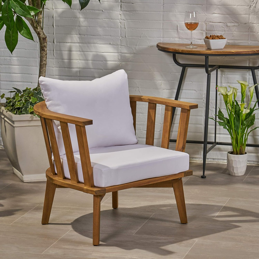 Christopher Knight Home Dean Outdoor Wooden Club Chair with Cushions, White a...