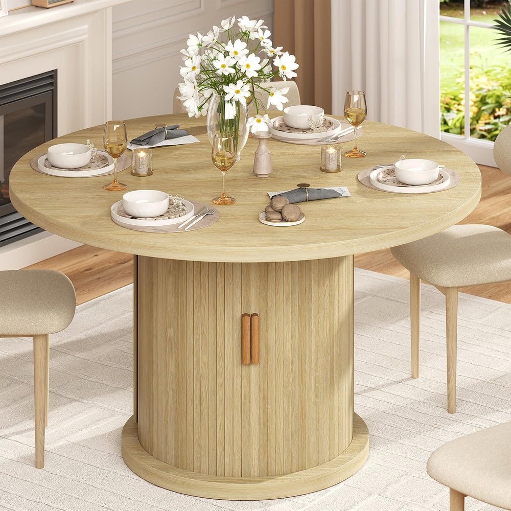47.24" Round Dining Table for 4, Farmhouse Fluted Kitchen Tables Dining ...