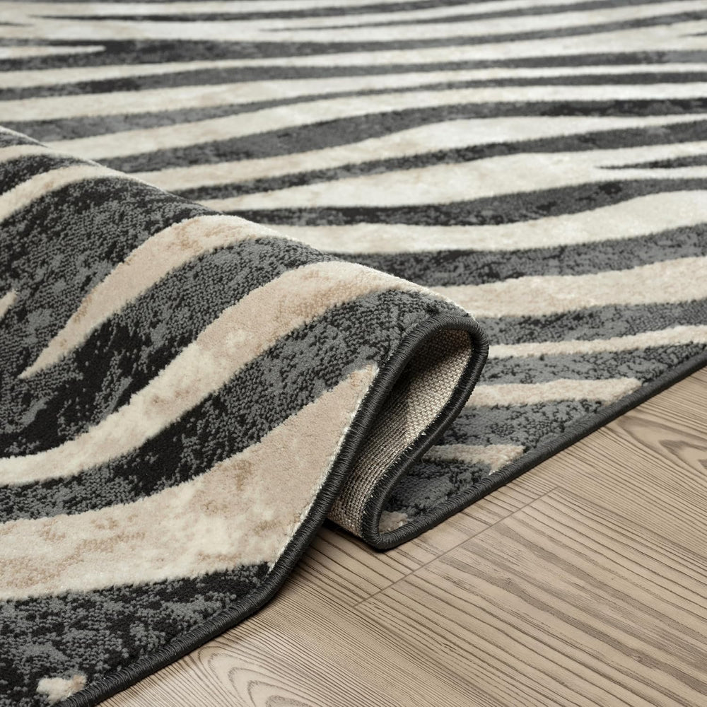 Abani Terra Area Rug for Living Room, Bedroom - Zebra Pattern - Black Cream -...