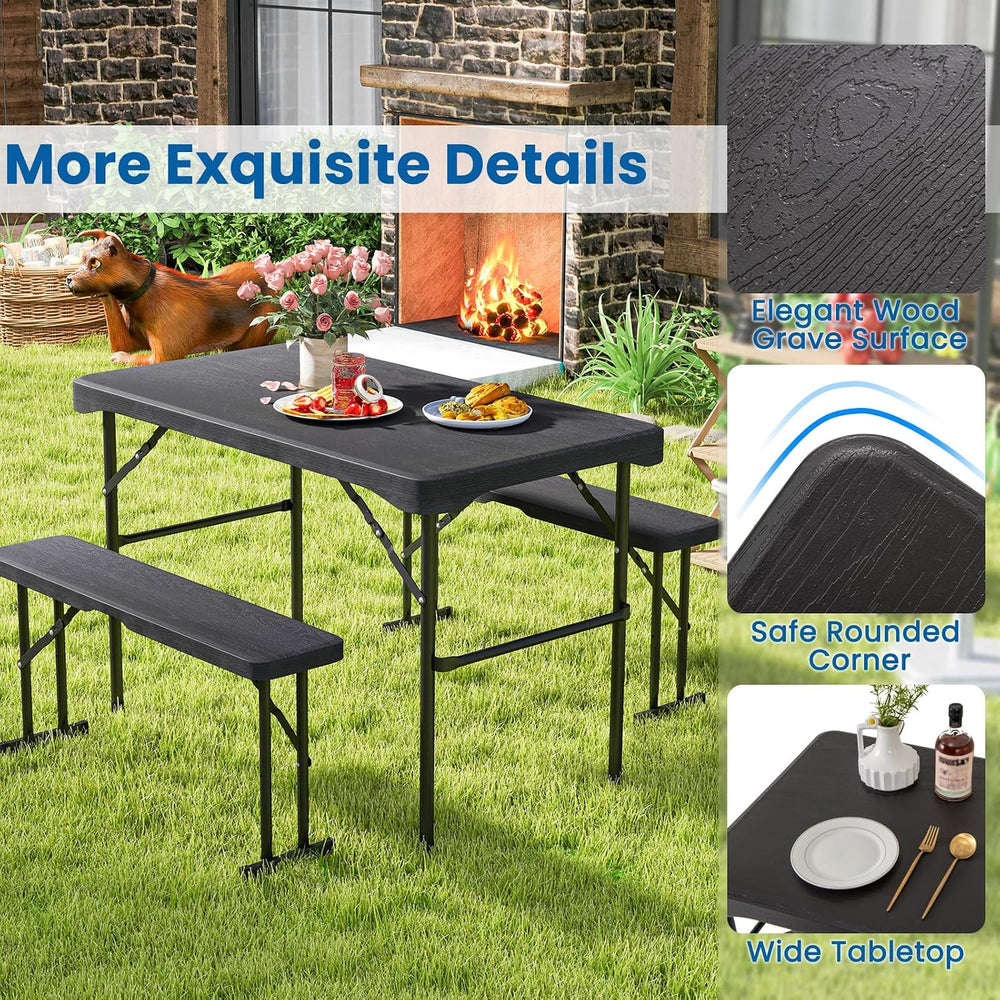 Tangkula Picnic Table with 2 Benches, 3 Piece Folding Picnic Table Set with H...