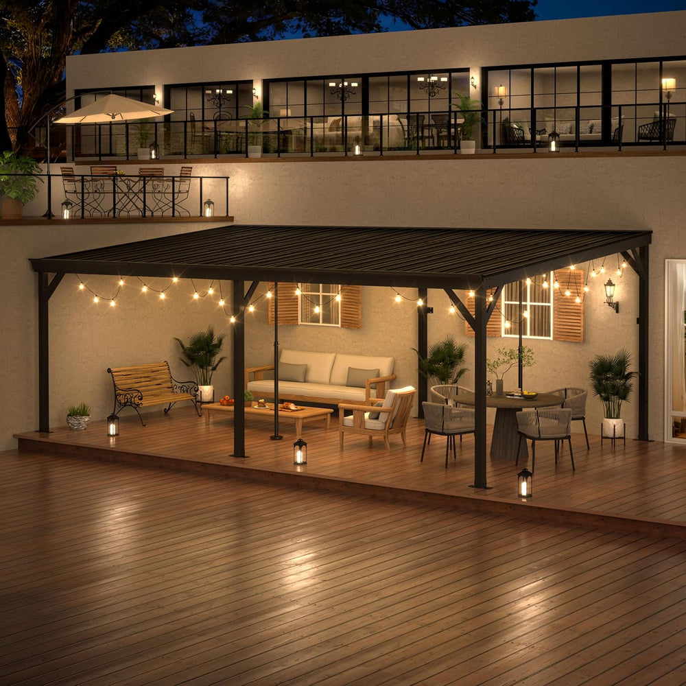 Yardenaler 12x20 FT Wall Mounted Gazebo, Hardtop Lean to Gazebo with Aluminum...
