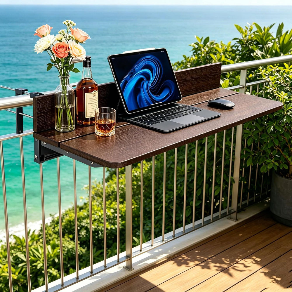 Balcony Bar Table for Railings, Outdoor HDPE Hanging Folding Adjustable Heigh...