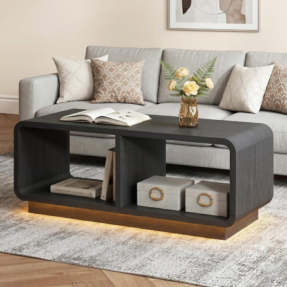 LYNSOM 47" Mid Century Modern Coffee Table, 2-Tier Center Table with Cur...
