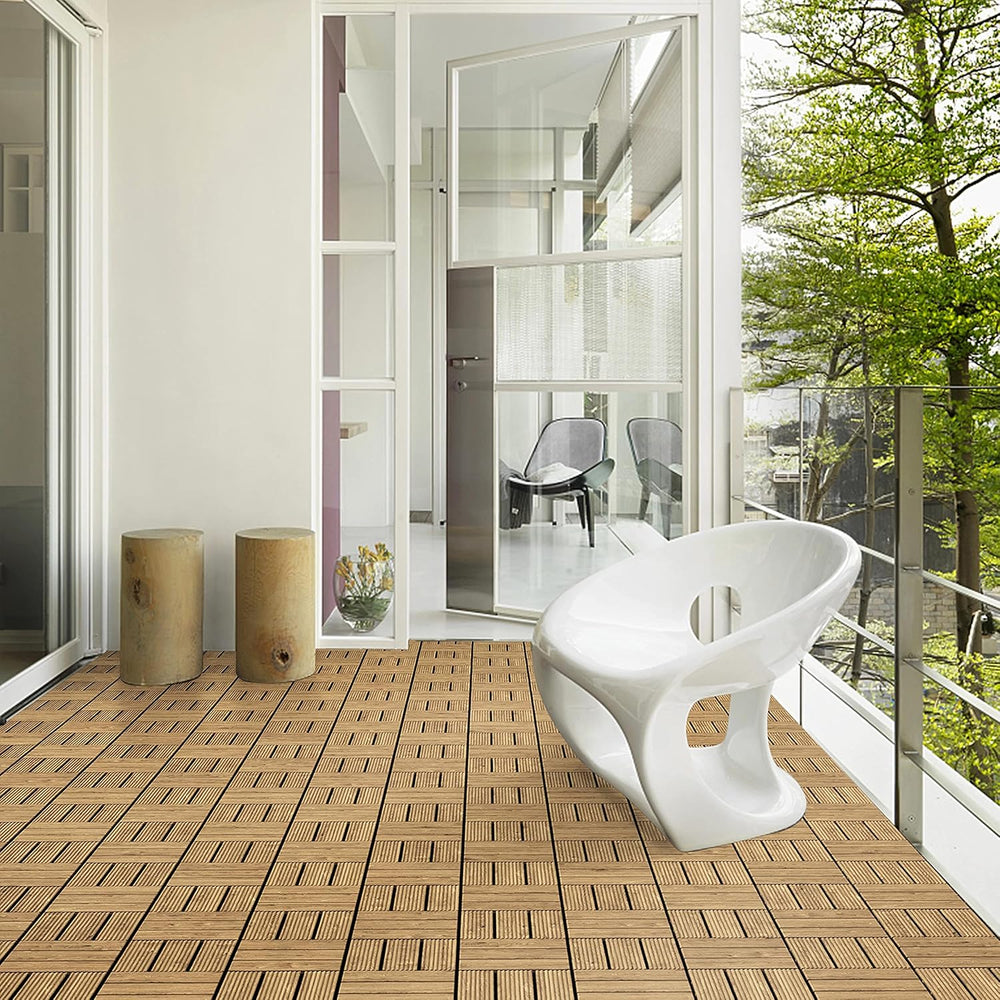Topeakmart 27PCS Interlocking Deck Tiles 12x12 Patio Flooring, Natural Wood