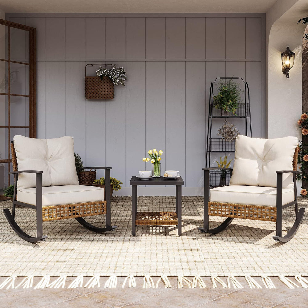 LAUSAINT HOME 3-Piece Rocking Bistro Set, Outdoor Patio Furniture with Thick ...