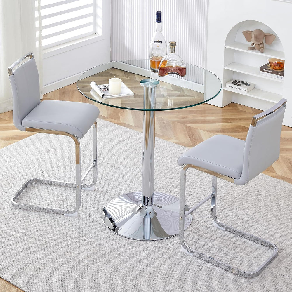 gopop 3 Piece Dining Table Set for 2, Modern Round Glass Counter Height Pub T...