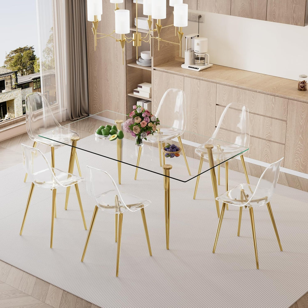 Baysitone Glass Dining Table for 4 with 63 inch Clear Rectangular Glass Top, ...