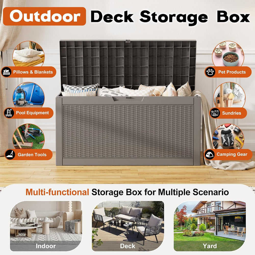 Outdoor Deck Storage Box, Waterproof,Grey,72 Gallon