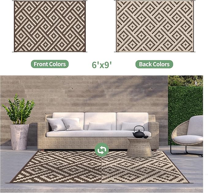 GENIMO Outdoor Rug for Patio Clearance, 6'x9' Waterproof Camping Mat,...