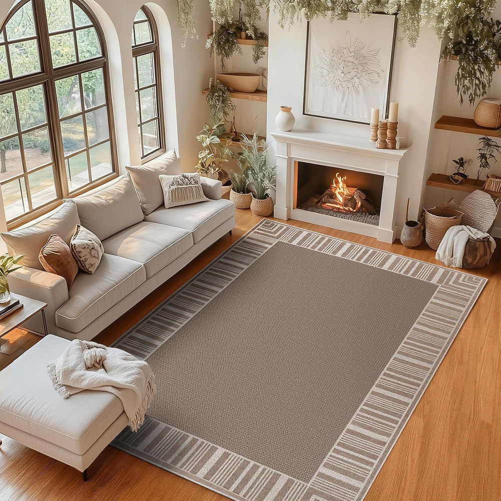 GarveeHome Striped Bordered Rug 8x10 Washable Patio Rug for Living Room Moder...