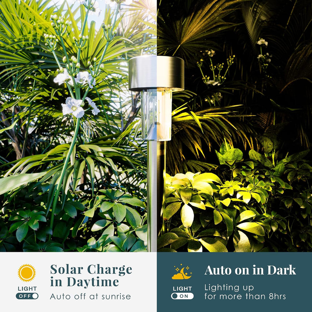 SOLPEX 24 Pack Solar Lights Outdoor, Stainless Steel Solar Pathway Lights