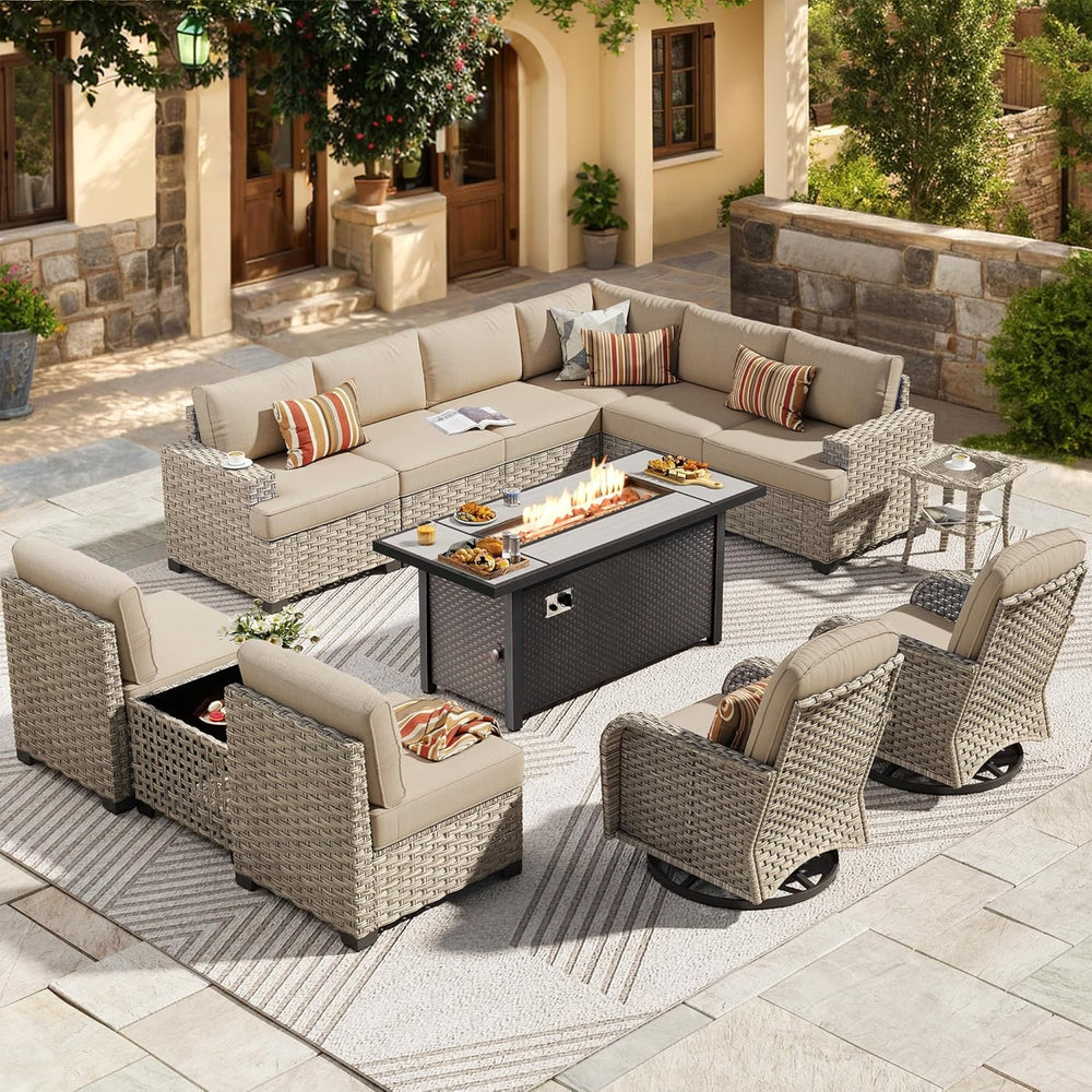 HOOOWOOO Outdoor Sectional Patio Furniture Set with Fire Pit Table,13 Pieces ...