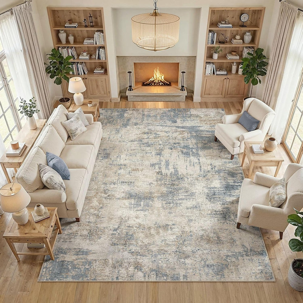 cotiled 10x14 Area Rugs Living Room: Washable Abstract Rug Light Blue