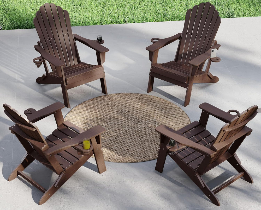 Plawdlik Outdoor HDPE Folding Adirondack Chair Set of 4, High Back Wide Seat ...