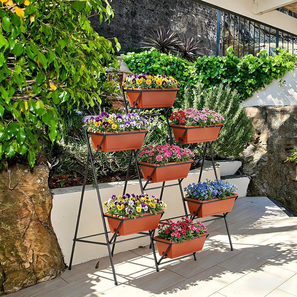 Raised Garden Bed Tiered Vertical Standing Planter Box Outdoor, Red