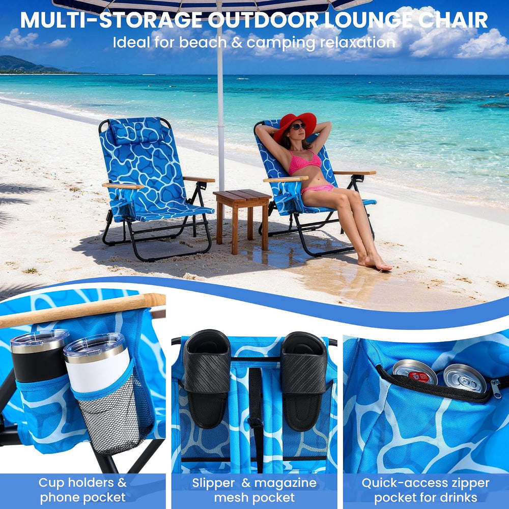 Premium Portable Camping Chair 5-Position Recliner Beach Folding Lightweight ...