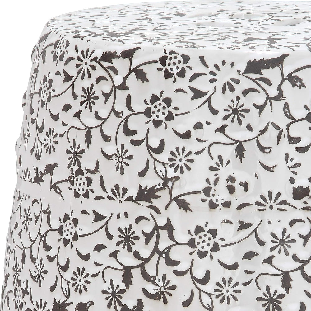 Safavieh Flower and Vine Ceramic Decorative Garden Stool, White and Charcoal