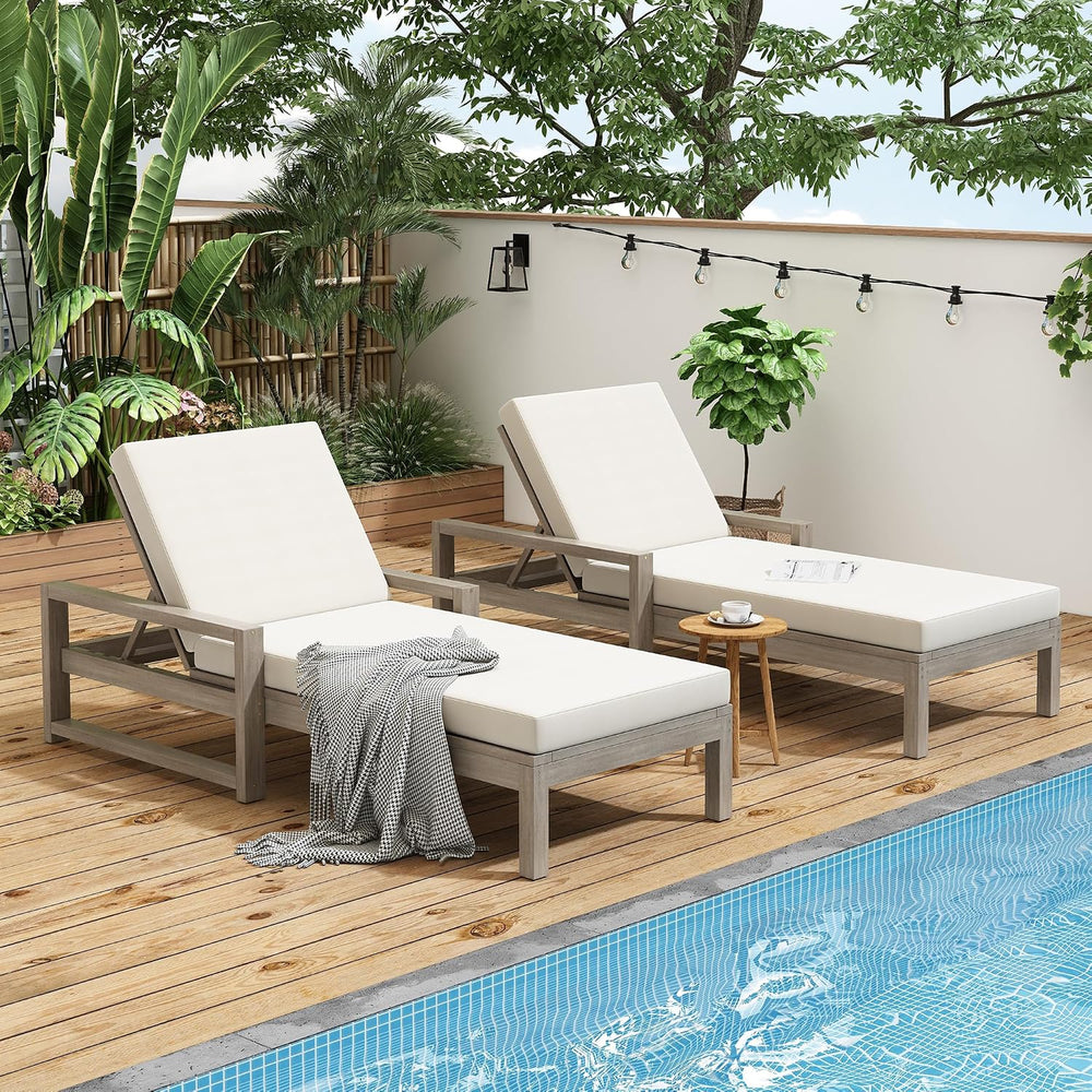 Outdoor Chaise Lounge 2 Pcs, 5-Position Adjustable Lounge Chair with Cushion ...