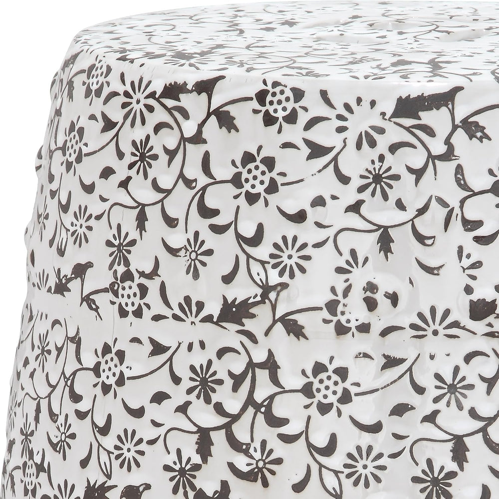 Safavieh Flower and Vine Ceramic Decorative Garden Stool, White and Charcoal