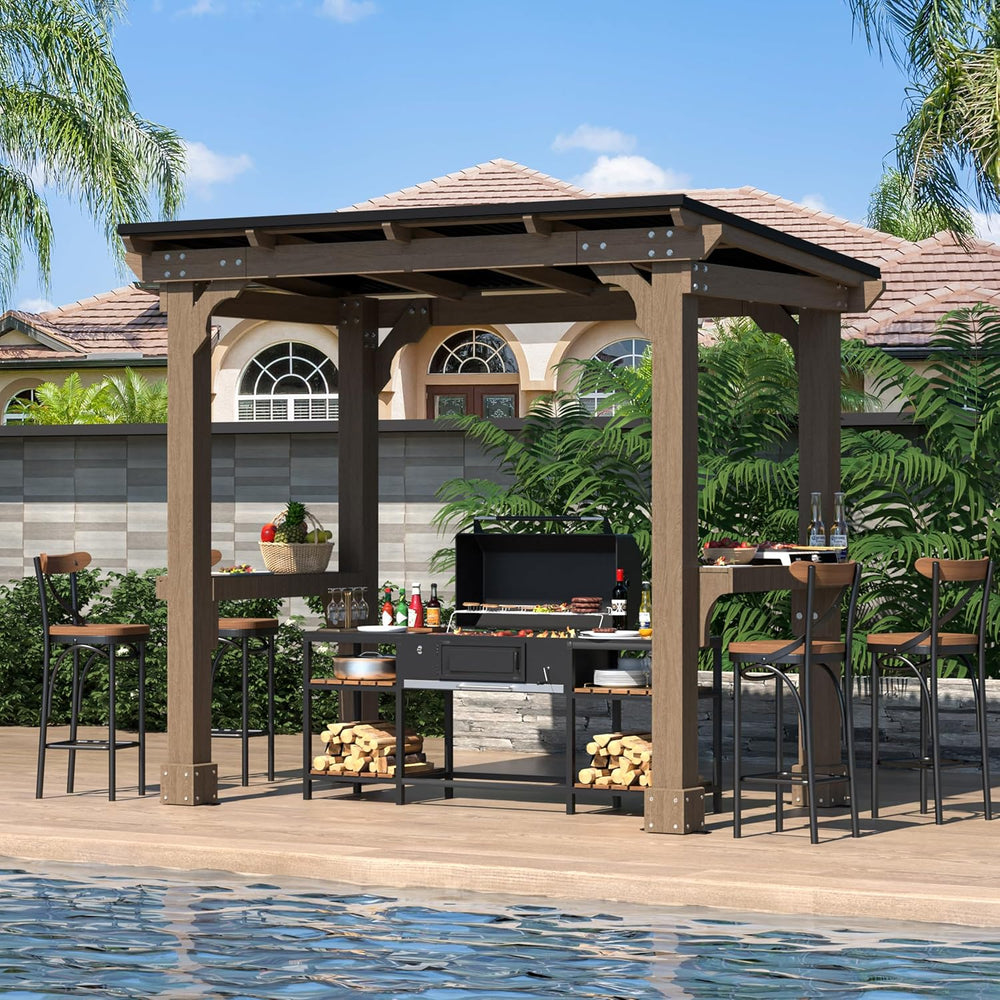 VEIKOU 8’x5’ Grill Gazebo, Patio Gazebo with Hardtop Metal Roof, Rainwater Dr...