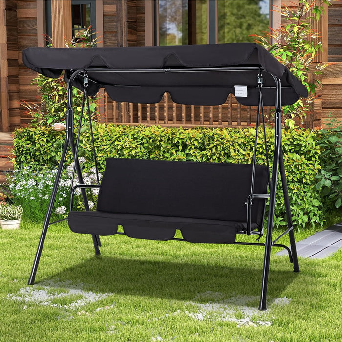Esright 3-Seat Outdoor Porch Swing Chair with Adjustable Canopy, Balck