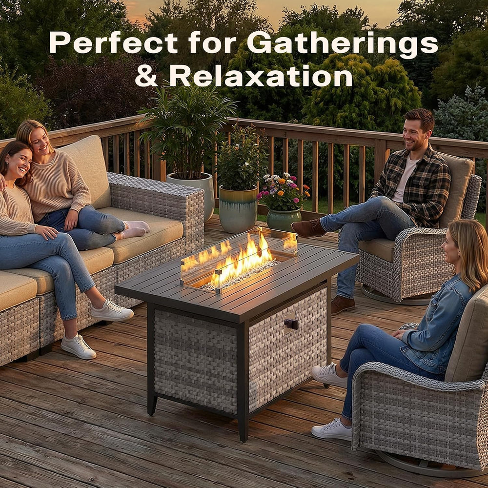 43 Inch Rattan Propane Fire Pit Table with 55,000 BTU,CSA-Certified 304 Stain...