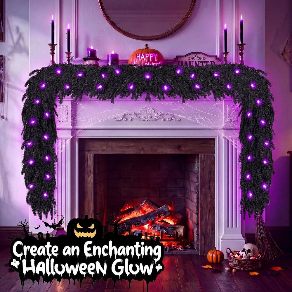 DOIOWN Pre-Lit 6FT Black Norfolk Pine Halloween Garland