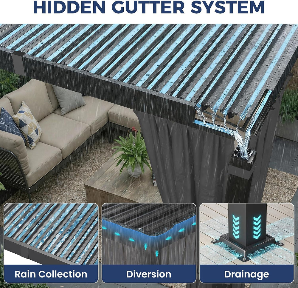 12' x 16' Pergola with Adjustable Louvered Roof and Aluminum Frame