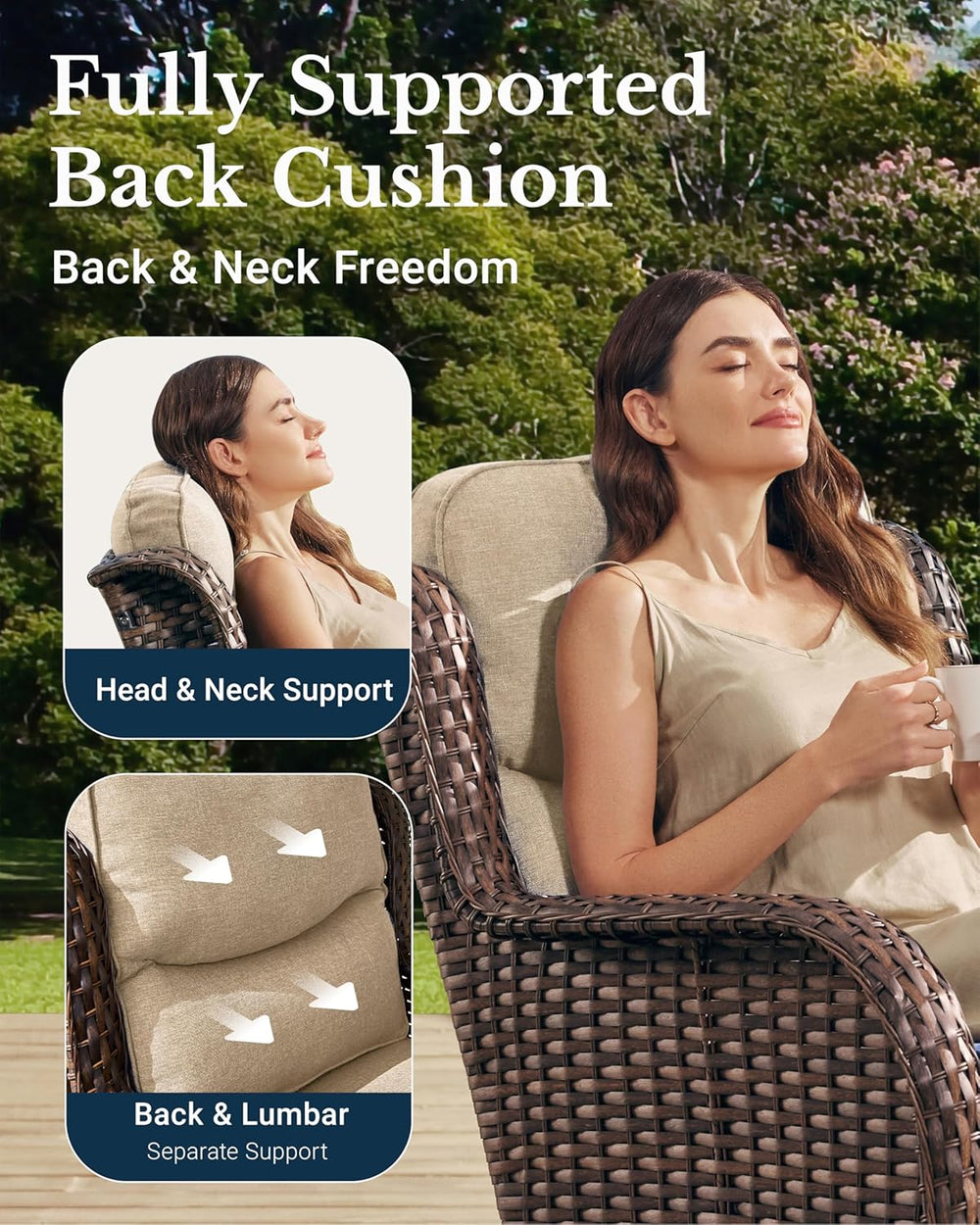 HILLGA Luxury High Back Patio Furniture Set with 6-Inch Thick Cushion