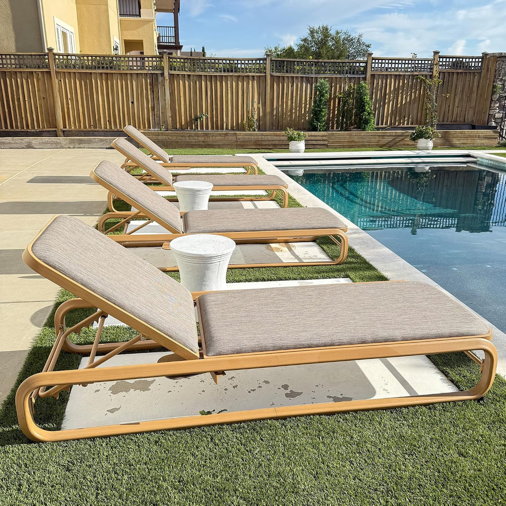 PURPLE LEAF Outdoor Chaise Lounge Chairs with with Pull-Out Table Teak