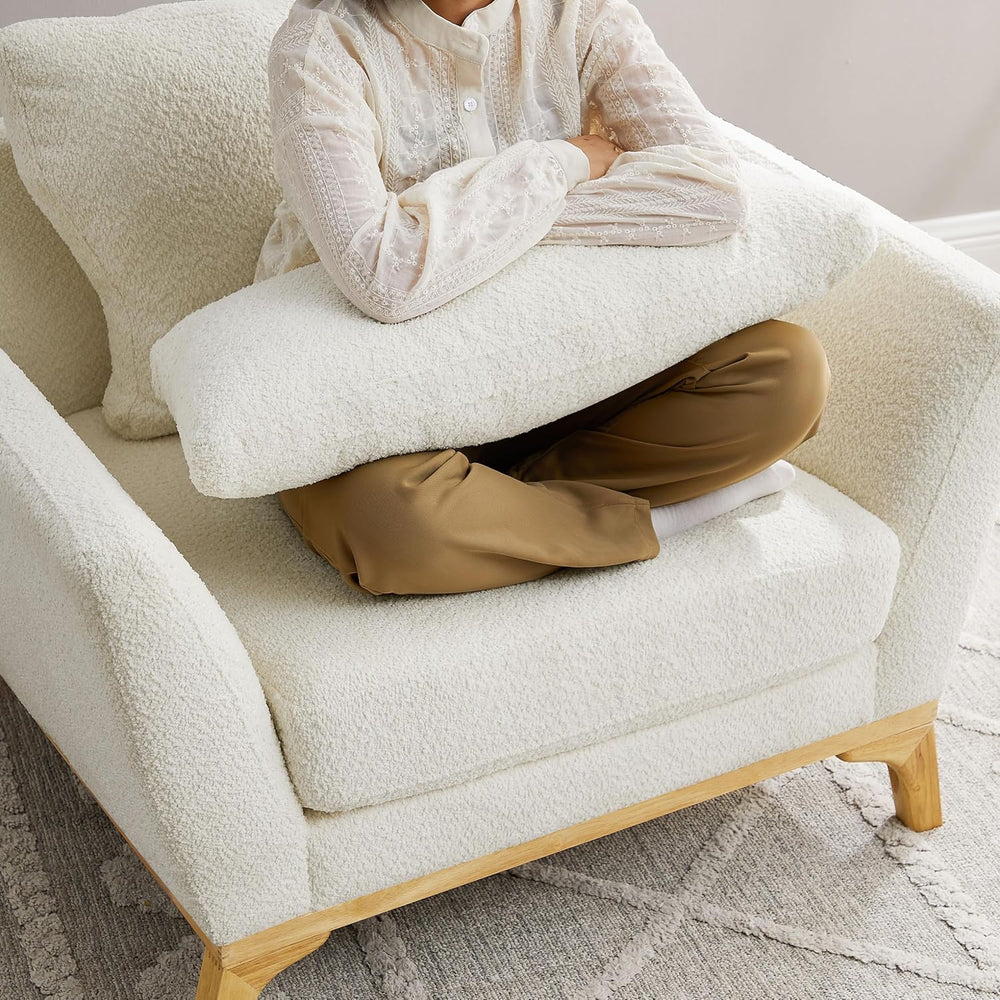 VANOMi 41.7" Large Accent Chair, Comfy Wide Reading Chair, Boucle White