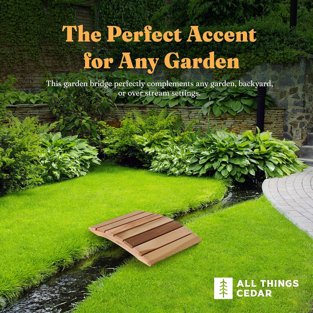 All Things Cedar Outdoor Wooden Garden Bridge for Walkway, Backyard Pond, 2’,...