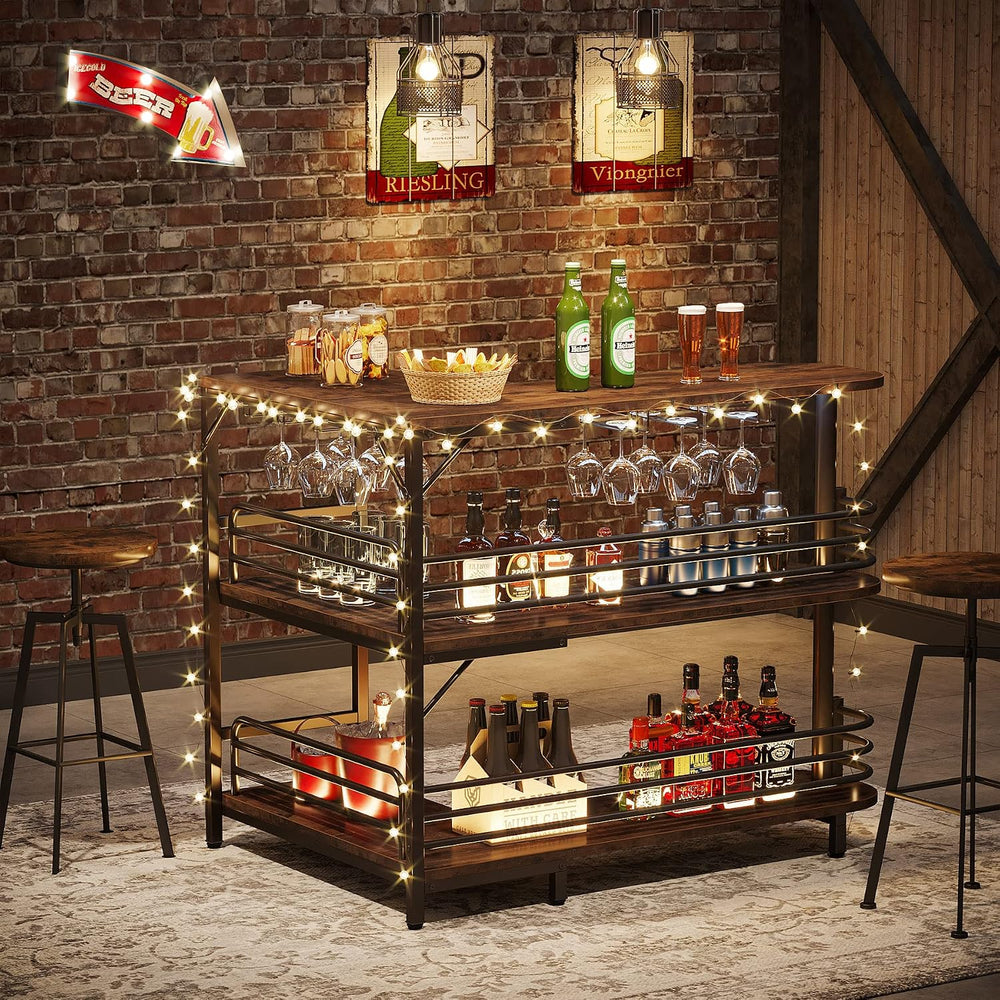Tribesigns L-Shaped Home Bar Unit, 3 Tier Liquor Table With Storage Shelves a...