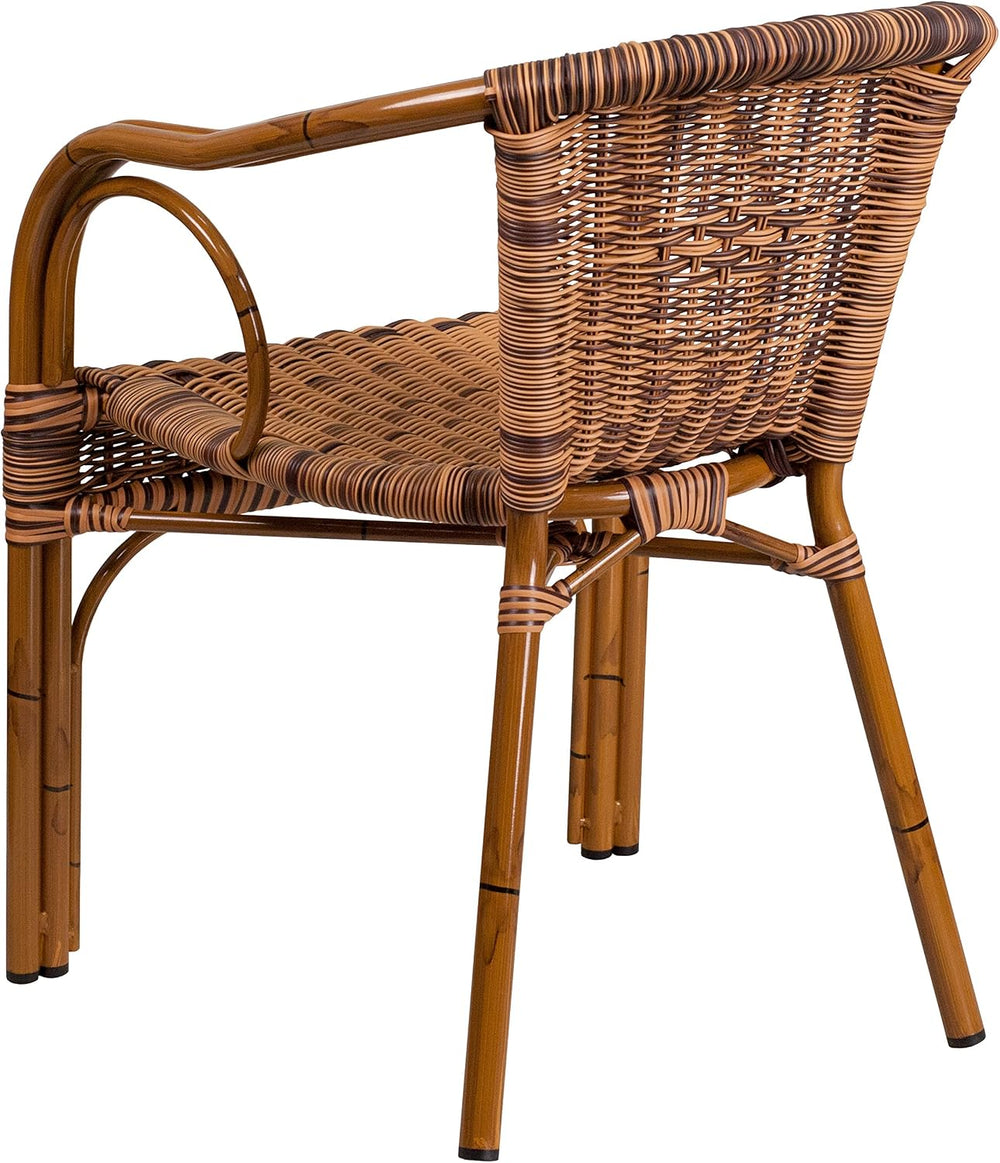 EMMA + OLIVER Brown Rattan Patio Chair with Dark Red Bamboo
