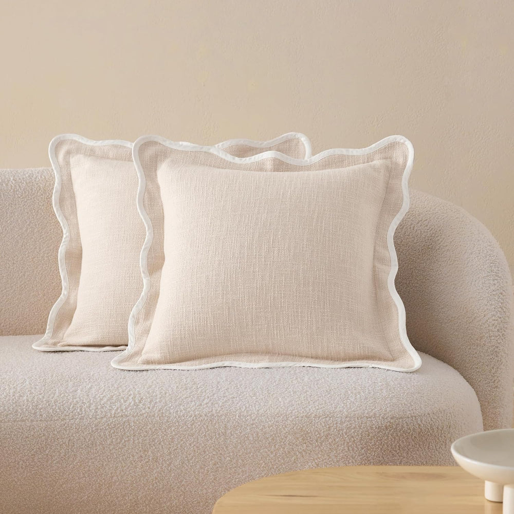 Double Stitch 100% Cotton Scalloped Throw Pillow Covers, Oat Milk