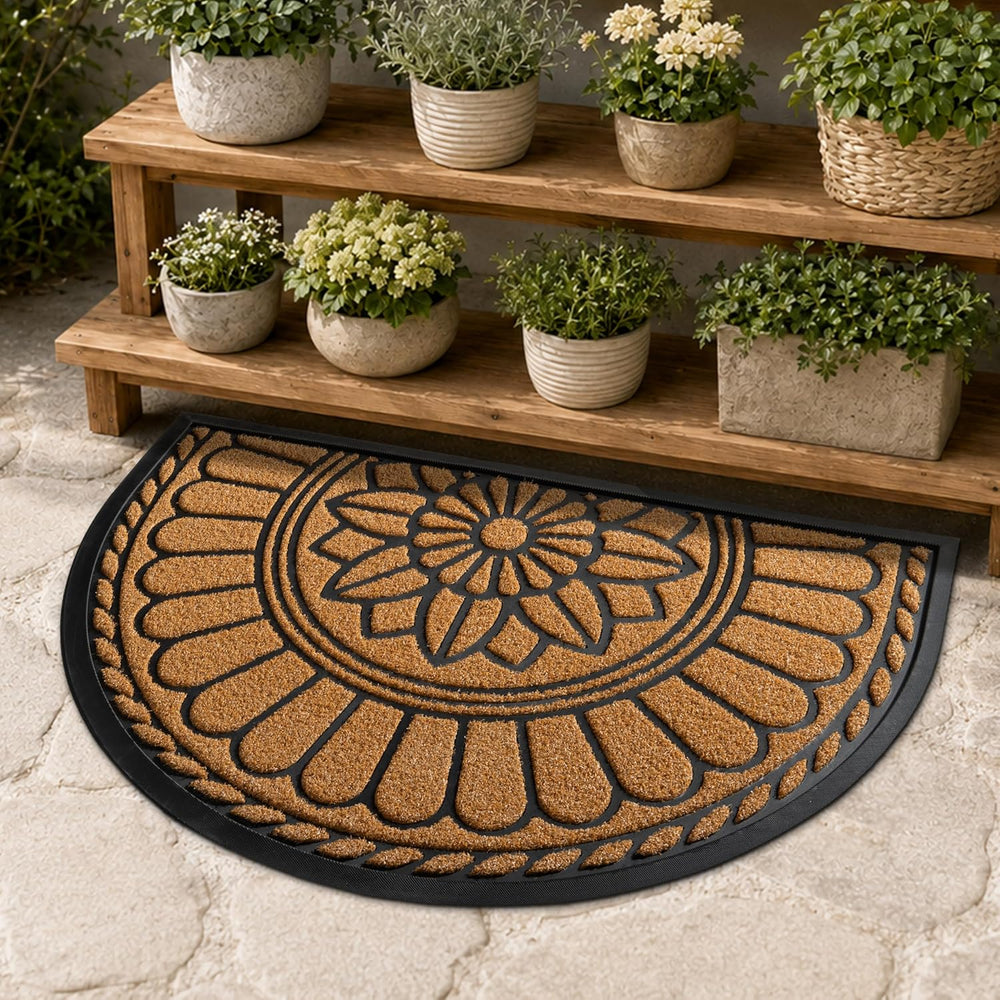Mibao Half Round Door Mat, 23.5"x35.5", Yellow, Non-Slip Welcome En...