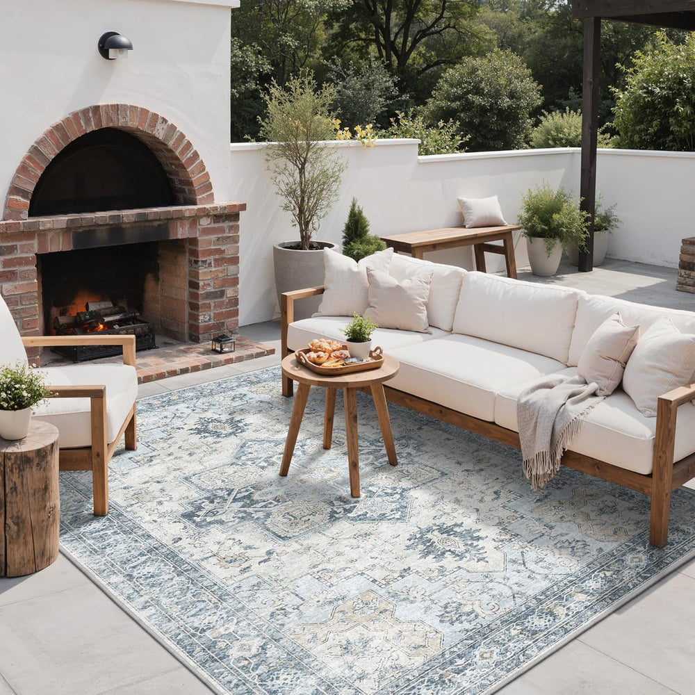 GENIMO 5x8 Outdoor Rug, Washable for Patio and Deck, Blue