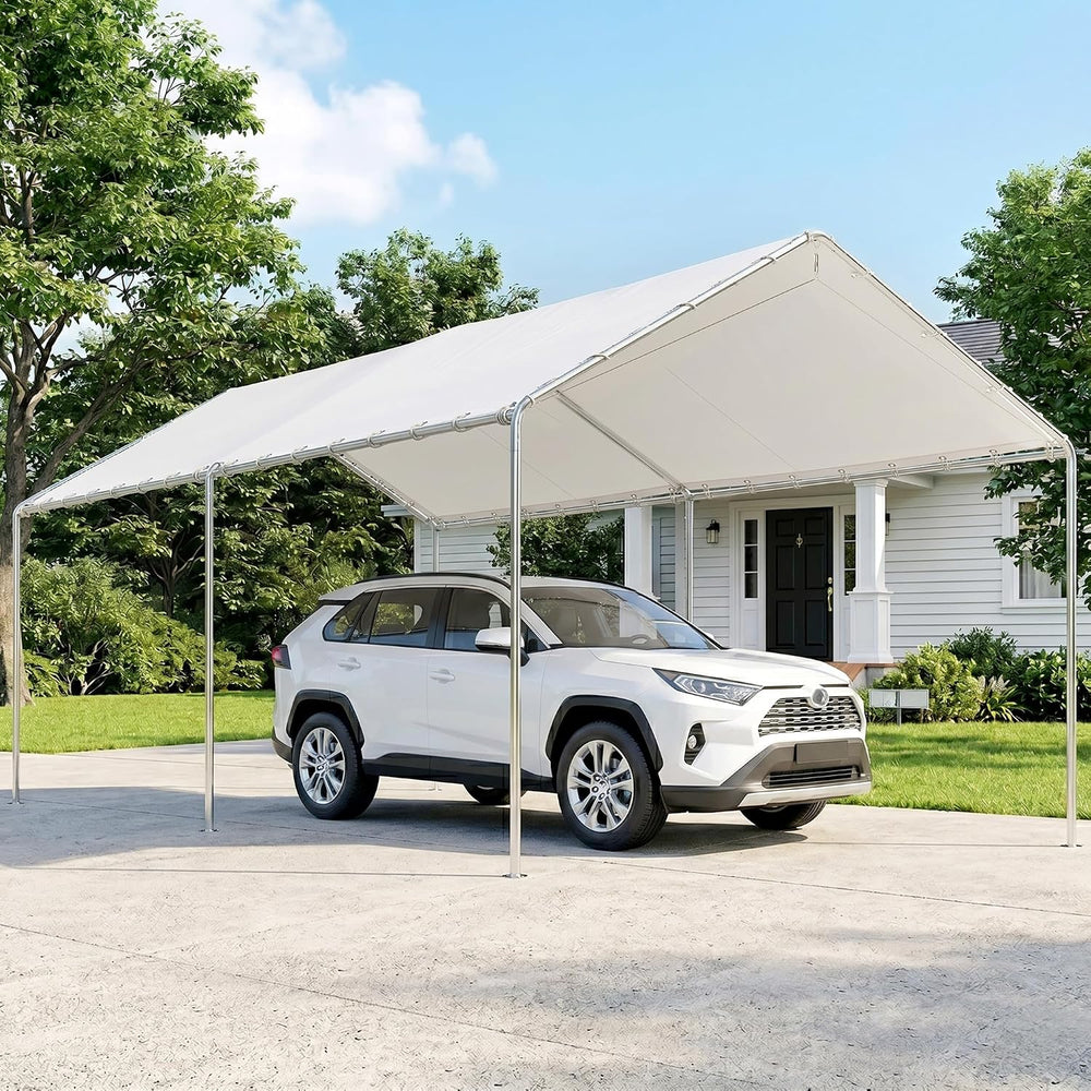 Outsunny 10'x20' Carport Outdoor Heavy Duty Galvanized Car Canopy White